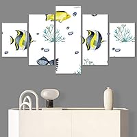 SIGNWIN 5 Panel Canvas Wall Art Modern Art Decorative Elements Fun Illustration Illustrations Kids Multicolor for Home Decorations Ready to Hang - 60