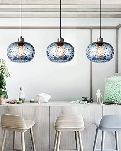 CASAMOTION Pendant Lights Kitchen Island Hand Blown Glass Lighting Marble Blue Modern Farmhouse Foyer Entryway Light Fixtures Ceiling Hanging Globe Over Table Sink Brushed Nickel 8.7 Inch Diam - Image 3