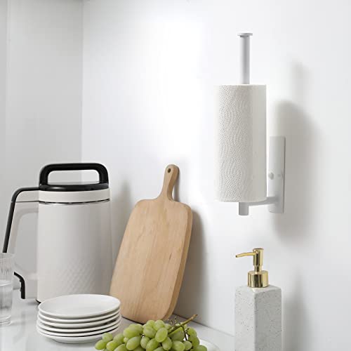 Image of theaoo White Paper Towel Holder - Under Cabinet Paper Towel Holder for Kitchen, Adhesive Paper Towel Roll Rack for Bathroom Towel, Wall Mounted Paper Towel Rack, SUS304 Stainless Steel
