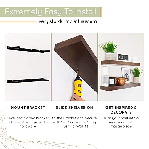 Homeforia Rustic Farmhouse Floating Shelves, Bathroom Wooden Shelves For Wall Mounted, Thick Industrial Kitchen Wood Shelf - 24 X 6.5 X 1.75 Inch - Set Of 2 - American Walnut Color #TOP2