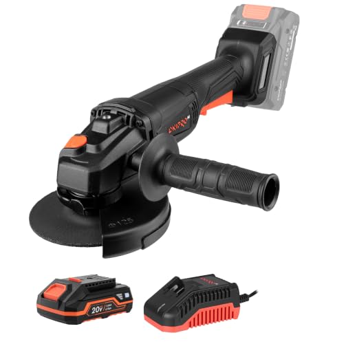 Amoladora Angular Inalámbrica DGA-201M 20V con Batería 2Ah y Cargador - Radial 125 mm 10.000 rpm M14 con Protector de Ajuste Rápido para Corte, Desbaste, Lijado y Eliminación de Óxido - por Dnipro-M