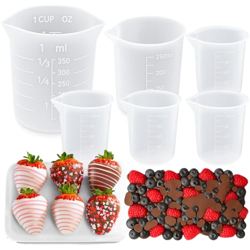 Juome 6PCS Silicone Measuring Cups for Melting Chocolate - Silicone Chocolate Melting Cup Set with 100/250/350ml Capacity Dishwasher Safe Baking Supplies Accessories for DIY Chocolate Molds