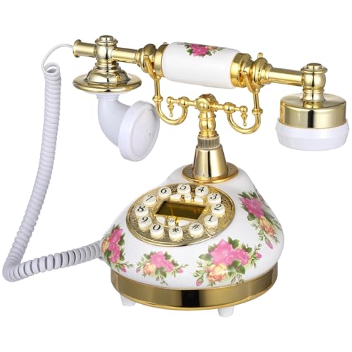 Teléfono cerámico antiguo con diseño floral y pantalla LCD miniatura 1