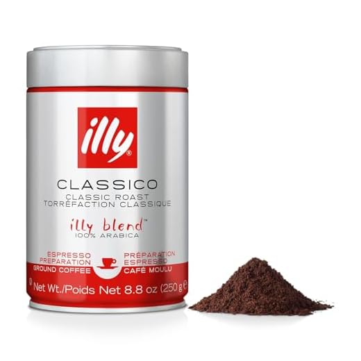 Illy Classico Espresso Ground Coffee, Medium Roast, Classic Roast with Notes of Chocolate & Caramel, 100% Arabica Coffee, All-Natural, No Preservatives, 8.8 Ounce