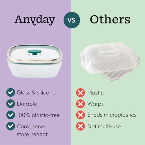 Image of Anyday Microwave Large Square Dish Container | Microwave Safe Containers | Microwave Cooking Bowls | Mixing Bowl with Lid | Borosilicate Glass Containers with Lid, Diameter 22.86cm Capacity 2.4L