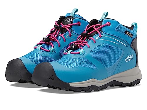 KEEN Unisex Child Wanduro Mid Waterproof Hiking Boots, Fjord Blue/Fuchsia Purple, 36