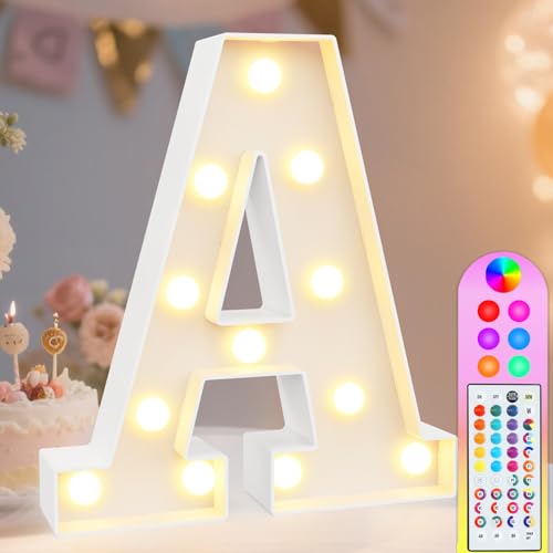 Image of Pooqla Colorful Light Up Letters with Remote, Upgraded 35 Colors LED Marquee Letters, RGB Lighted Letter for Girls Teenager Gift, Birthday, Party, Wedding, Night Light, Room, Bedroom Decor, Letter A