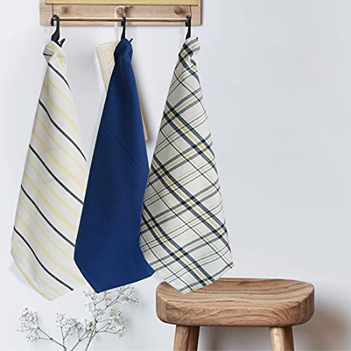Image of AJS Living Cleaning Table Cloth Multipurpose Kitchen /Tea Towels Cotton Dish Napkin, Machine Washable Stylish Napkins, Set of 3-70 * 50 cm (Each) (Solid Blue, Yellow)