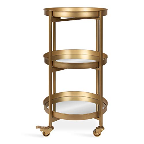 Kate And Laurel Celia Modern Glam 3-Tier Metal Bar Cart, 14 X 14 X 28, Gold, Decorative Round Serving Cart With Lockable Wheels #TOP3