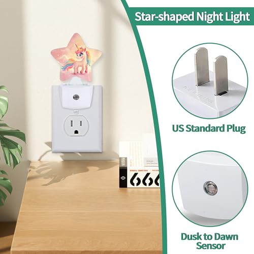 Image of Unicorn Star Night Light Plug in, Soft Glow Night Light for Kids Bedroom Nursery, Gentle Warm Light for Sleep, Compact Lamp for Hallway Bathroom