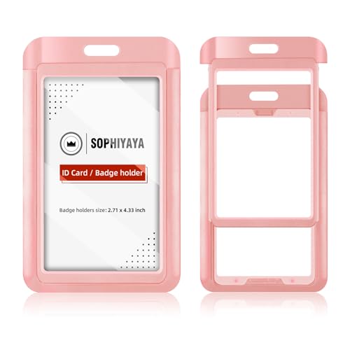 SOPHIYAYA 2 Pack Sliding Badge Holder with Double-Sided Windows Key Card Work Badge Sleeve for Office School Factory Teacher Student (Pink)