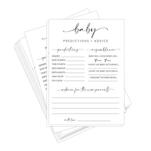 HerZii Prints Baby Shower Predictions and Advice Cards – 50 Large Gender Neutral Baby Shower Game Cards – Fun Baby Shower Activities for Guests, Advice & Wishes Cards for Boy or Girl,