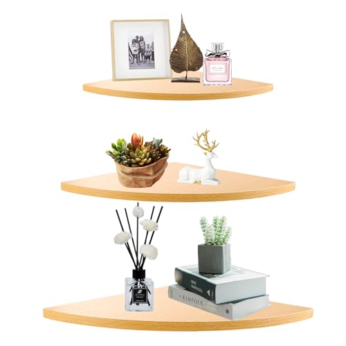 CYEER Estante de Esquina de Madera Colgante, 22/25/30cm Estante de Esquina de Cocina Colgante, Estante de Pared de Madera en Forma de Abanico para Salón Dormitorio Baño Cocina Oficina