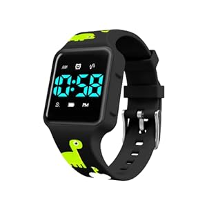 Children’s Wristwatch, Boys, Digital Boys, Wristwatch, Kids, Digital Girls, Sports Watch, Girls, Waterproof Wristwatch, School Entrance Gift, Girls, Boys, Birthday, Gift, 01-black and dinosaur