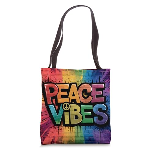 Peace Vibes Rainbow Graffiti Urban Paint Splash Wall Art Tote