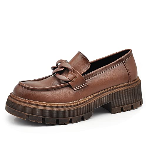 IF Fashion - Zapatos de mocasines de mujer con cadenas de plataforma plana forma 188, 370 Marrón, 37 EU