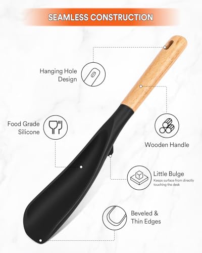Image of Cooking Spoon for Nonstick Cookwares, Great for Cooking and Serving Sturdy BPA-Free Matte Silicone, Wood Handle Spoon for Mixing, Scoop, and Scrape (Black & Red, 11.4 inch)
