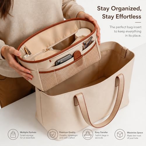 GIVLEFLY Purse Organizer Insert for Tote Bag, 14.5 Inch Satin Bag Organizer with Zipper Pocket, Multi Pocket Handbag Organizer by GIVLEFLY - Used condition - Image 6