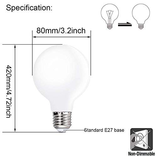 HUAMu LED E27 Edison Screw Globe G80 Bulb 4W, Equivalent 40W, Milky White, 3000K Warm White, 400 Lumen, 360° Beam Angle - Image 2