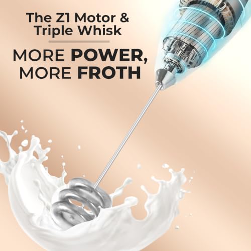 Image of Zulay Kitchen Powerful Milk Frother Wand With Duracell Batteries - Ultra Fast Handheld Drink Mixer - Electric Whisk Foam Maker for Coffee, Lattes, Cappuccino & Matcha - Triple Whisk - Luna White