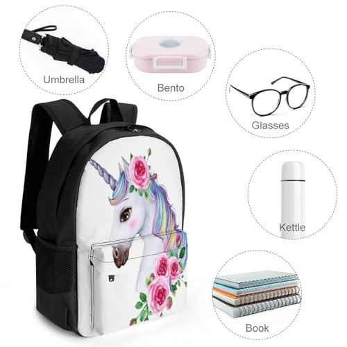 Supdreamc Men Women Polyester Unicorn Portrait Watercolor Style Floral Art Daypack Big Capacity Shoulder Bag With Smooth Zippers for Hiking Work Walking Cycling4