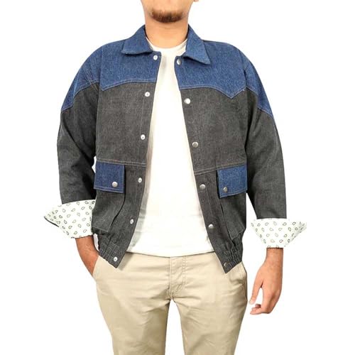 Men Blue & Grey Denim Jacket - Retro Vintage Jean Jacket, Blue Denim Jacket for Men