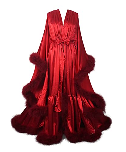 Old Hollywood Feather Robe Sexy Boudoir Robe Feather Bridal Robe Satin Long Wedding Scarf New Custom Made product thumbnail 12
