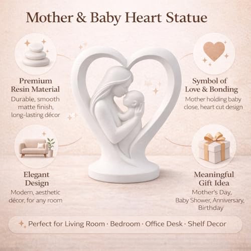 Image of CraftVatika Mother Baby Statue Showpiece Gift, Resin Mother Baby Figurine, motherr Child Statue, Home Decor Items, House Warming Gifts Mother's Day, Baby Shower Gifts for Mom to be