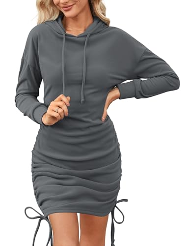 Aottori Sweatkleid Damen Herbst Kapuzenpullover Kleider Lang Pulloverkleid Langarm Hoodiekleider mit Kapuze Winterkleid ...