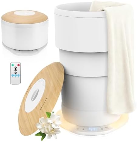 Homelove Towel Warmer for Bathroom - Upgrade Foldable Heated Towel Warmers Bucket with Time Setting and Auto Shut Off for 24L Large Towel Warmer with Lighting and Adjusts 3 Heat Levels-White