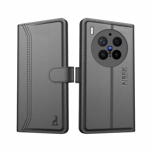 Image of AIBEX Compatible for Vivo X300 Pro 5G Flip Cover Leather Finish | Inside TPU with Card Pockets | Wallet Stand | Complete Protection Flip Case Black