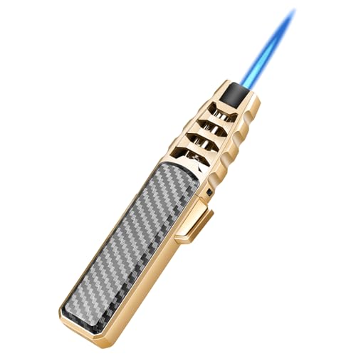 Encendedor de butano, resistente al viento, recargable, antorcha de cocina, linterna de llama ajustable con haz solar con bloqueo de seguridad para velas, camping, barbacoa (no incluye gas butano)