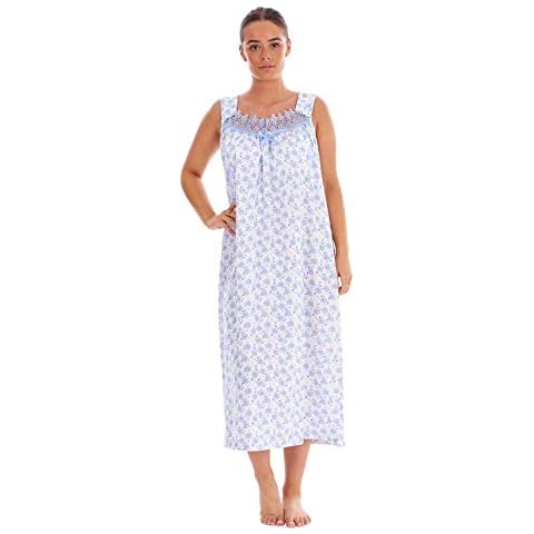 Malay Ladies Daisy Floral Nightdress 100% Cotton Strap V-Neck lace Soft Lounge Wear Blue Cover