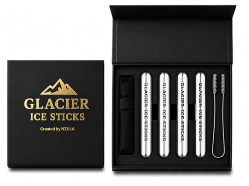 NZULA Glacier Ice Sticks Reusable Ice Sticks for Water Bottles | Stainless Steel Cooling Rods (4 Pack) | No Dilution Drink Chiller for Tumblers Gym Bottles Whiskey Cocktails & Iced Coffee