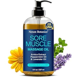 Sore Muscle Massage Oil 8 fl oz – Arnica Massage Oil for Massage Therapy – Peppermint, Lavender Oil for Body, Pain Relief, Muscle Relaxing – Nexon Botanics