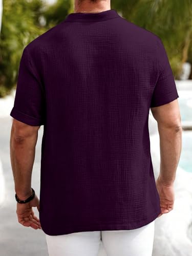 Image of Men Shirt | Black Textured Cotton Blend | Regular Fit Casual Shirt | Half Short Sleeve | Mandarin Chinese Collar | Button Down | Summer Office Wear | Stylish Shirt for Men