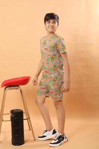 Image of Boys Halfsleeves Cotton Solid /Printed T-Shirt & Shorts Summer Co-ord Set /Clothing Set /Casual wear