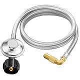 Rushare 6 Feet Propane Regulator and Hose for Blackstone 17 & 22 Inch Tabletop Griddle, Connect to 5-20 LB Propane Tank, Stainless Steel