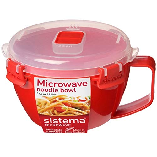 Sistema 2-Piece Microwave Pasta Bowl BPA-Free Dishwasher Safe 940ml - Red/Clear
