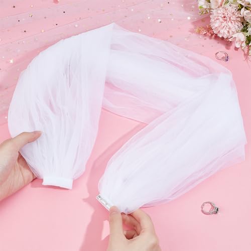 BENECREAT Detachable Tulle Shawl, 90cm/35 White Bridal Lace Sheer Shawl Dress Sheer Capes Cover Up Accessory for Wedding, Costume, Formal Party Prom3