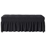  Yi Chen Rectangulaire Tabouret De Piano Housse De Banc avec Jupe,Extensible Spandex Housse De Siège De Piano Antidérapant Étanche à La Poussière Bulle Treillis Housse De Meuble -Le Noir-L