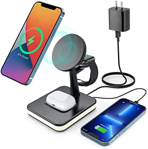 Magnetic Wi-fi Charging Station – 4 in 1 Quick Wi-fi Charger with LED Mild for Magsafe Charger iPhone 13/12,12 Professional,13/12 Professional Max, 13/12 Mini, iWatch 7/6/ SE/5/4/ 3/2, AirPods 2/ Professional.