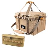 YOGOTO キャンプ 収納ボックス ソフトコンテナ ギアボックス 36L 大容量 深型 車載収納 3way 多機能 収納ケース 折りたたみ キャンプ道具収納 仕切り付き メッシュポケット付き デージーチェーン付き ショルダーストラップ付き ペグバッグ 1個付き BBQ ピクニック 釣り アウトドア (カーキ色)