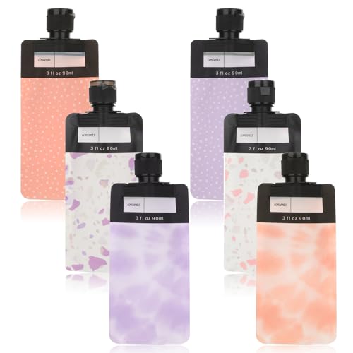 WLLHYF 6Pcs Travel Pouches for Toiletries Refillable Lightweight Leak Proof Empty Squeeze Pouches TSA Approved Stand Up Slim Travel Liquids Shampoo and Conditioner Bottles Pouch Bag