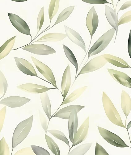 Laatse Light Green Yellow Leaf Floral Wallpaper Peel and Stick 17.5"x393"