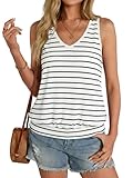 Cuptacc Camisetas Tirantes Mujer Cuello en V Camisola Mujer Verano Elegante Camisa Sin Mangas Shirt Rayas, Small S 34-36