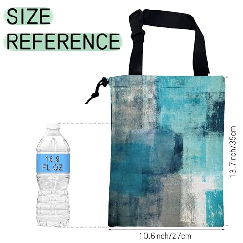Image of Abstract Art Car Trash Bag,Turquoise and Grey Hanging Drawstring Car Garbage Bag,Waterproof Canvas Car Back Seat Organizer with Adjustable Buckle,for Vehicles,SUVs,Camping,Road Trips