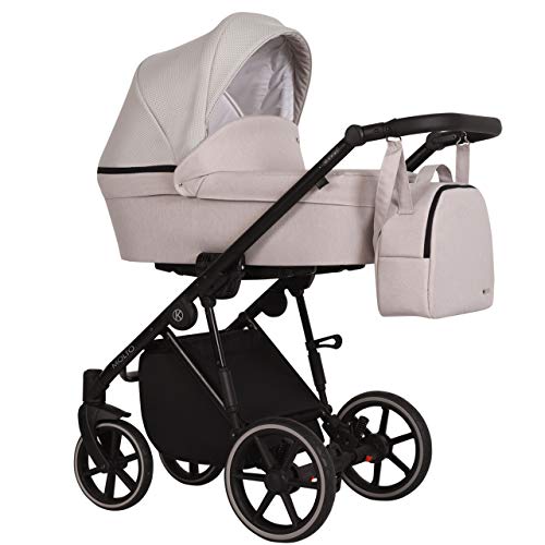 KUNERT Kinderwagen MOLTO Sportwagen Babywagen Autositz Babyschale Komplettset Kinder Wagen Set 2 in 1 und 3 in 1 (Creme, Rahmenfarbe: Schwarz, 3in1)