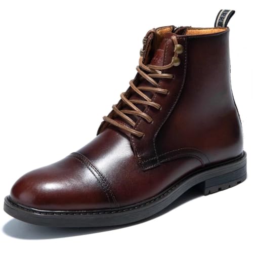 Arkbird Mens Dress Boots, Genuine Leather Captain Ankle Boots Lace-Up Cap-Toe Dark-Brown 11