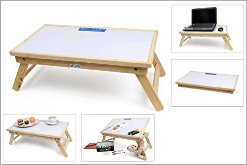 Image of Wooden Folding Laptop Table White Color- Whiteboard for Home /Work place /Foldable and Portable /Multi-Purpose Laptop Table /Study Table /Bed Table /Adjustable /Breakfast in Bed Table